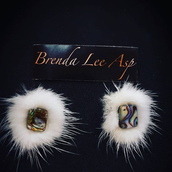 Fur Studs  - Sapphire Mink with Abalone Shell Bead
